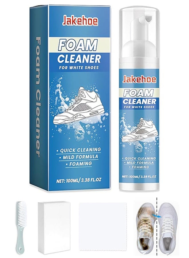 Jakehoe 100ml Foam Shoe Cleaner for Non-washing Decontamination and Whitening of Sports Shoe Sneakers White Shoes Microfiber Shoe and Cloth Shoes Cleaning - Image 1
